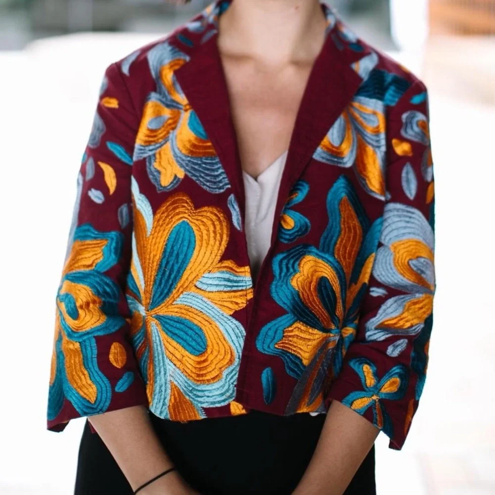 Anthropologie Woodstock Boho Cropped Embroidered Floral Blazer sz XS - Picture 1 of 11
